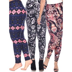 Women's Pack of 3 Plus Size Leggings - One Size Fits Most Plus - White Mark - 1 of 1