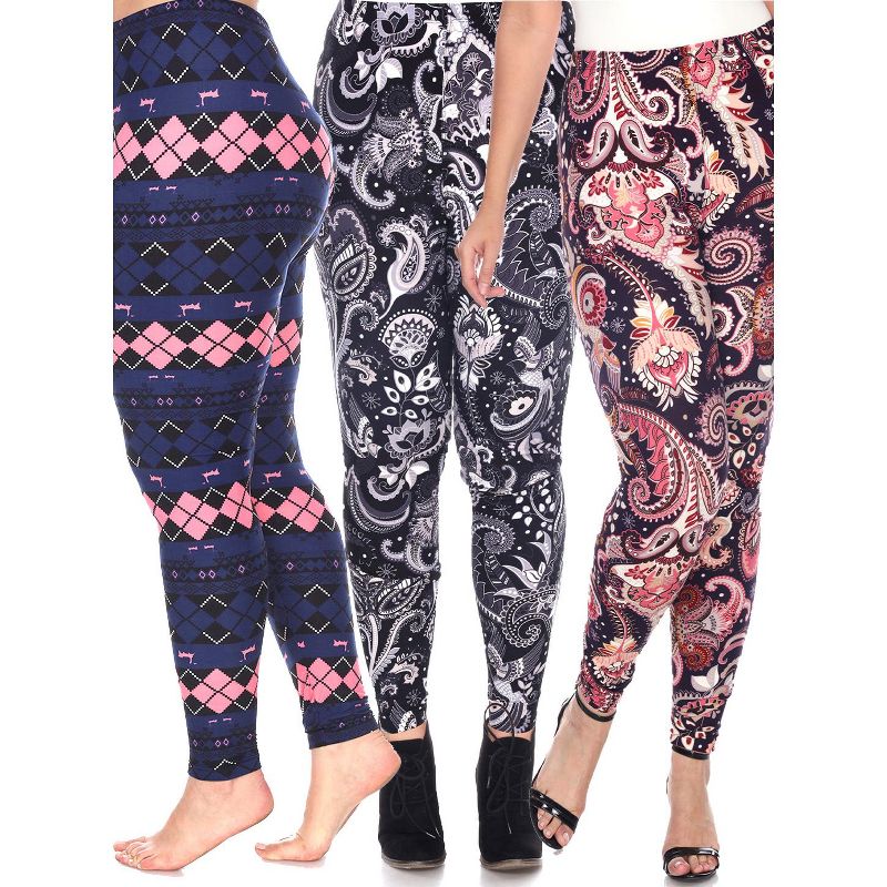 Women's Pack of 3 Plus Size Leggings - One Size Fits Most Plus - White Mark, 1 of 2