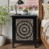 COZAYH Farmhouse 2 Drawer Nightstand with Embossed Flower Motif Front, Distressed Boho Nightstand for Home Bedrooms, Gold and Black - 4 of 4