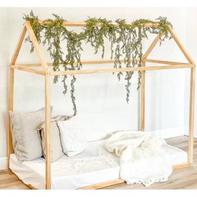 Natural Cedar Montessori House Bed Frame for Toddlers