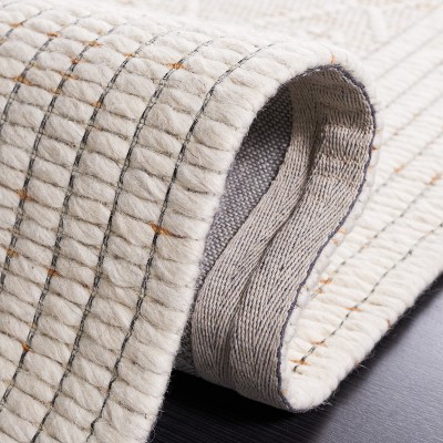 Ivory and Brown 6' x 9' Flat Woven Wool Area Rug