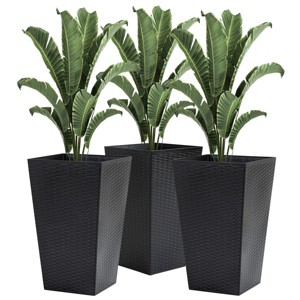 SEVOBAL Planters 3 Tall Rattan Planters with Drainage Holes Set of Outdoor Indoor Flower Pots, Black, 14.25"*14.25"*24" - 1 of 4