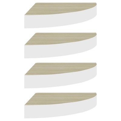 vidaXL Wall Corner Shelves 4 pcs Oak and White 13.7"x13.7"x1.4" MDF