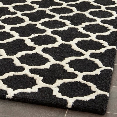 Black and Ivory Hand-Tufted Wool Geometric 6' Square Rug