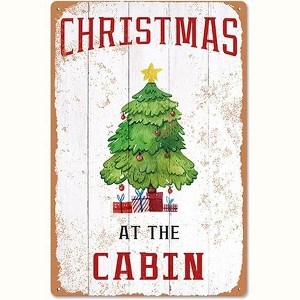 Lomsoe Christmas Tree Cabin Sign Christmas Decor Rustic Aluminum Wall Art Christmas Metal Tin Sign Christmas Gift 8x12in - 1 of 1