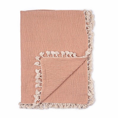 Crane Baby 6-Layer Muslin Baby Blanket with Tassel Edge - Copper