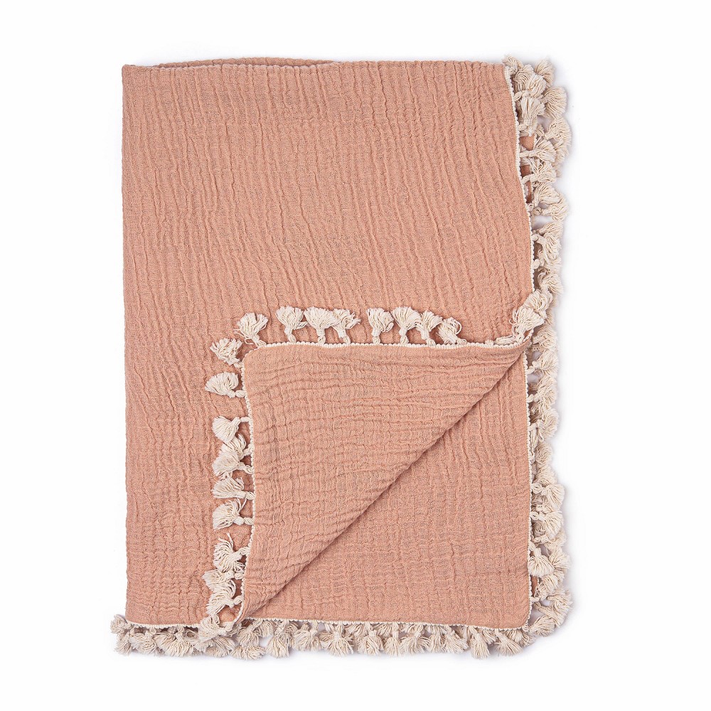 Photos - Children's Bed Linen Crane Baby 6-Layer Muslin Baby Blanket with Tassel Edge - Copper: Solid Pattern, Cotton, Woven, 40x30 Inches