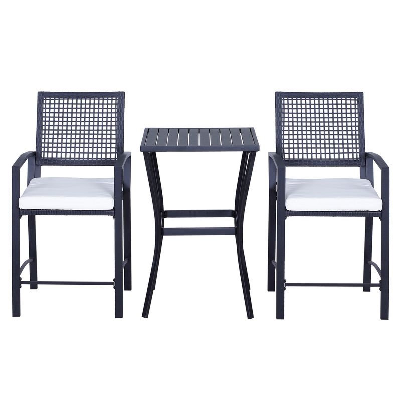 Outsunny 3PCS Patio Bar Set with Soft Cushion, Rattan Wicker Outdoor Furniture Set for Backyards, Lawn, Deck, Poolside, 5 of 10