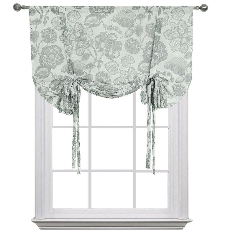 Kate Aurora Shabby Chic Floral Jacobean Sheer Single Tie Up Window Curtain Shade, 2 of 5