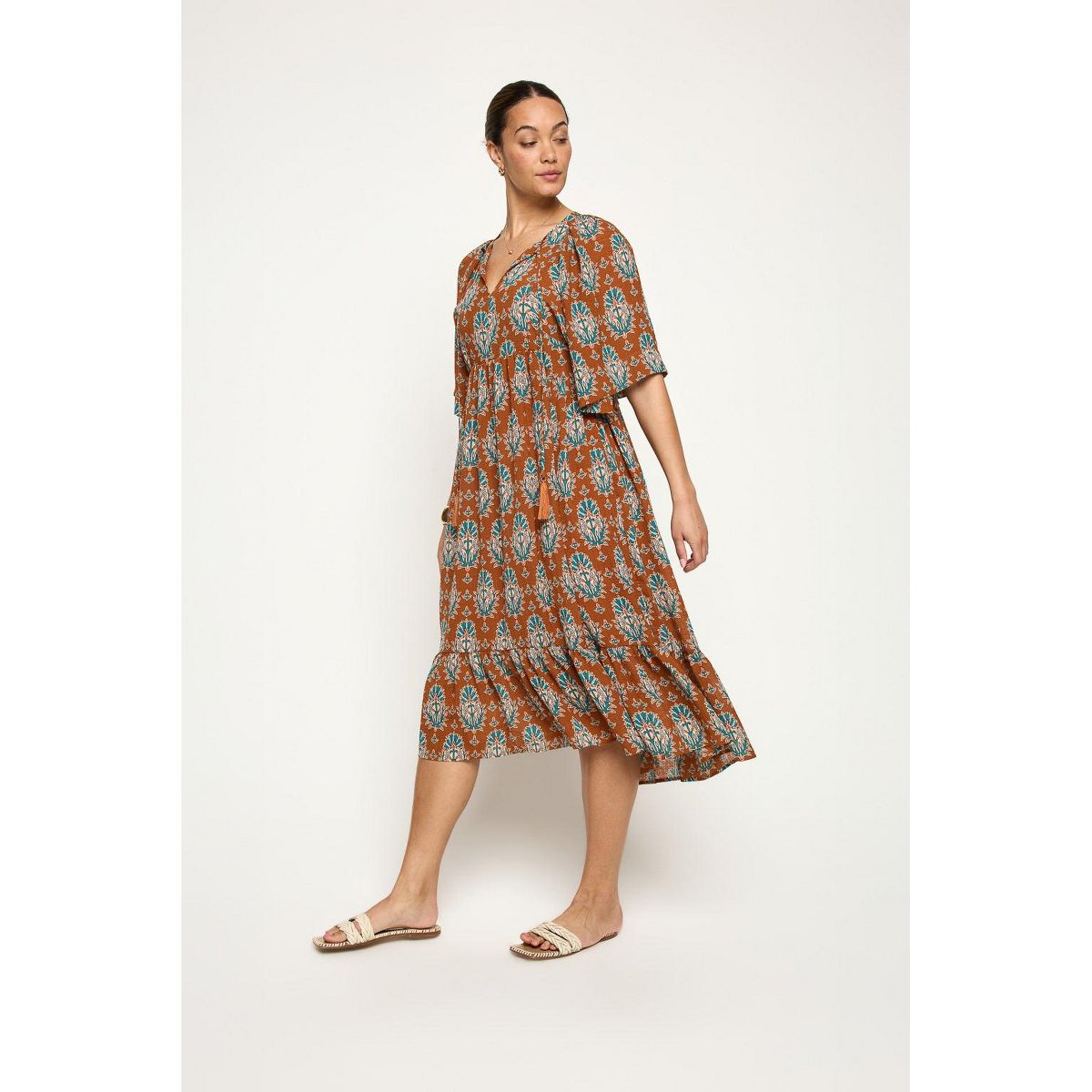 Женские платья West K Everly Flowy Tiered Dress with Tassels - Xsmall - Orange Batik — фото 2