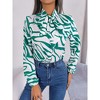 Autumn Winter Colorblock Striped Tie Lantern Sleeve Chiffon Blouse - 2 of 4
