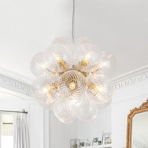 LLHZSY Modern 12-Lights Clear Swirled Ribbed Glass Globe Bubble Pendant Chandelier-Gold-18 1/2" - 1 of 4