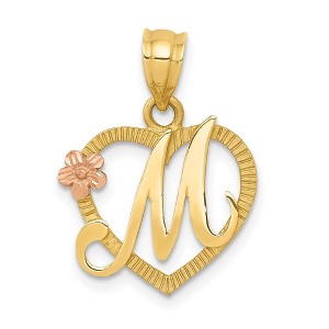 Black Bow Jewelry 14k Two Tone Gold Grace Collection 15mm Heart Initial M Pendant - 1 of 4