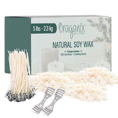 Image of Oraganix 5 lb Natural Soy Wax for Candle Making- 100 6'' Pre-Waxed Candle Wicks, White