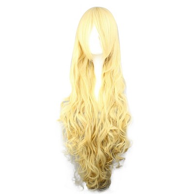 Unique Bargains Women Curly Human Hair Wigs 35" with Wig Cap