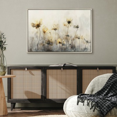 Americanflat Floral Canvas Wall Art Featuring Soft Yellow and Beige Flowers with Grey and Cream Tones - Modern Wall Art