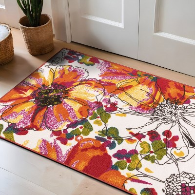 Bright Multicolor Floral Tufted Nylon Area Rug with Non-Slip Backing