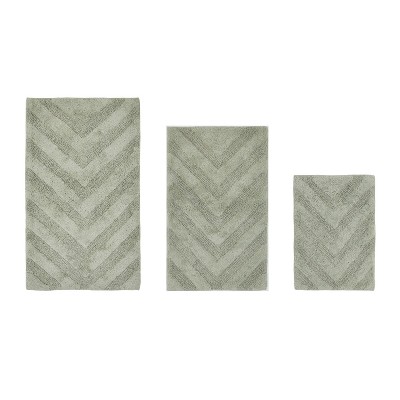Hugo 3-Piece Bath Rug Set 100% Premium Cotton Tufted Chevron Pattern Bathmats for Bathroom, Super Soft Absorbent Machine Washable