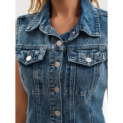 Женские платья INSPIRE CHIC Women's Denim Sleeveless Country Summer Collared Button Down Mini Jean Dresses Grey Blue Small — фото 5