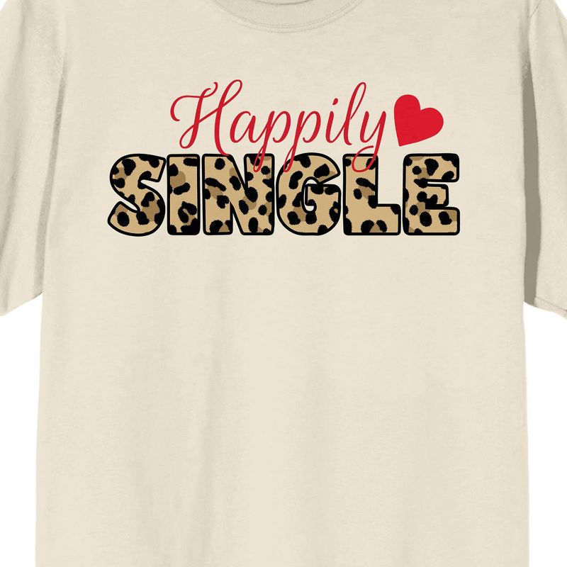Valentine's Day Happily Single Crew Neck Short Sleeve Women's Natural T-shirt, 2 of 4