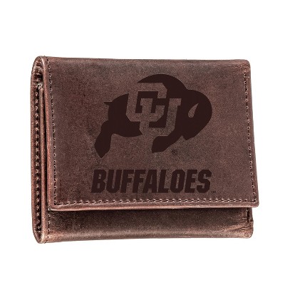 Evergreen NCAA Colorado Buffaloes Brown Leather Trifold Wallet Officially Licensed with Gift Box