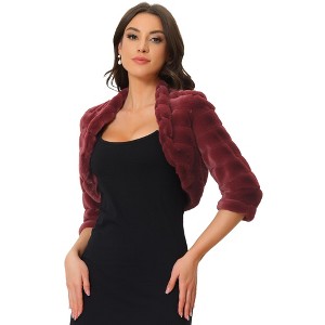 INSPIRE CHIC Women's Open Front 3/4 Sleeve Faux Fur Cropped Jacket - 1 of 4