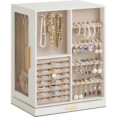 360° Rotating, Jewelry Storage Case with 5 Drawers, Jewelry Organizer, Glass Window