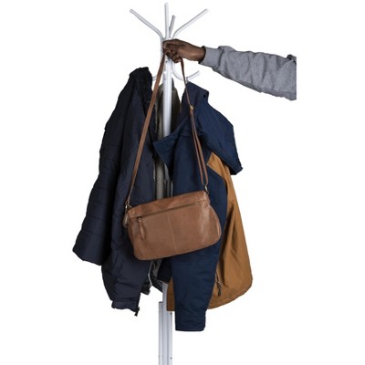 White Metal Floor-Standing Coat Rack with Umbrella Stand