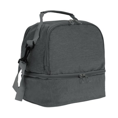 Unique Bargains Insulated Two Separate Compartments Lunch Bag with Adjustable Shoulder Strap, Leakproof for Work Office