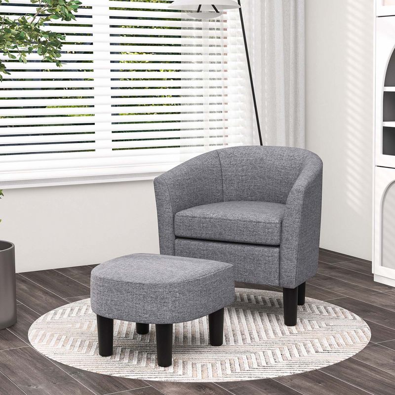Costway Barrel Club Chair with Ottoman Set Footrest Curved Back & Removable Seat Cushion Grey/Beige, 2 of 11
