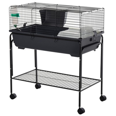 PawHut Two-Story Small Animal Cage Removable from Stand, Guinea Pig, Hedgehog, Chinchilla, Ferret, Shelf & Wheels