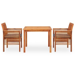 vidaXL 3-Piece Patio Dining Set - Solid Acacia Wood - Brown and Grey - Outdoor Furniture - Weather-Resistant - Includes Square Table and 2 Chairs - 1 of 4
