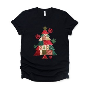 Christmas Tree Patchwork Print - Women's Short Sleeve Graphic T-Shirt - 1 of 4