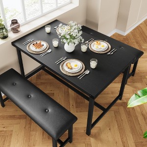 Dining Table Set for 4, Kitchen Table with 2 Upholstered Benches, 3-Piece Dining Set for Kitchen, Apartment, Small Spaces - 1 of 4