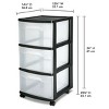 (2 pack) 3 Drawer Plastic Cart, Black with Clear Drawers, Adult - 2 of 4