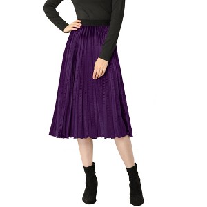 Allegra K Women's Vintage High Elastic Waist Velvet Pleated Flowy Swing Midi Skirt - 1 of 4