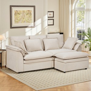 Buenhomino 87" L-Shaped Sofa, Modular Sectional Sofa, Comfy Deep Seat Convertible Couch with Ottoman, Modern Minimalist Chenille Couch for Living Room - 1 of 4