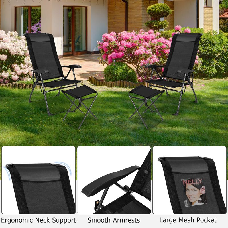 Tangkula 4 PCS Outdoor Wicker Chaise Lounge Patio Lounge Chair Ottoman Set Camp Chairs w/7-Gear Adjustable Backrest, 3 of 8