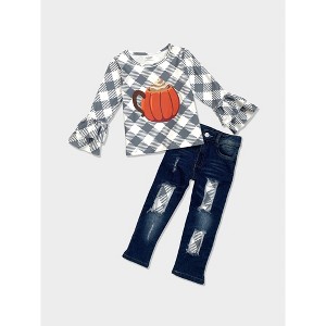 But First, Pumpkin Spice Patched Jeans Set Mia Belle Girls - 1 of 4