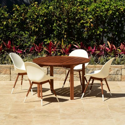 Metz 5pc Round Wood/Resin Patio Dining Set - White - Amazonia