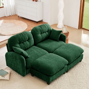 2 Seaters Beige Chenille Fabric Cloud Sectional Couches with Soft Throw Pillows and Two Ottomans for Bedrooms - 1 of 4