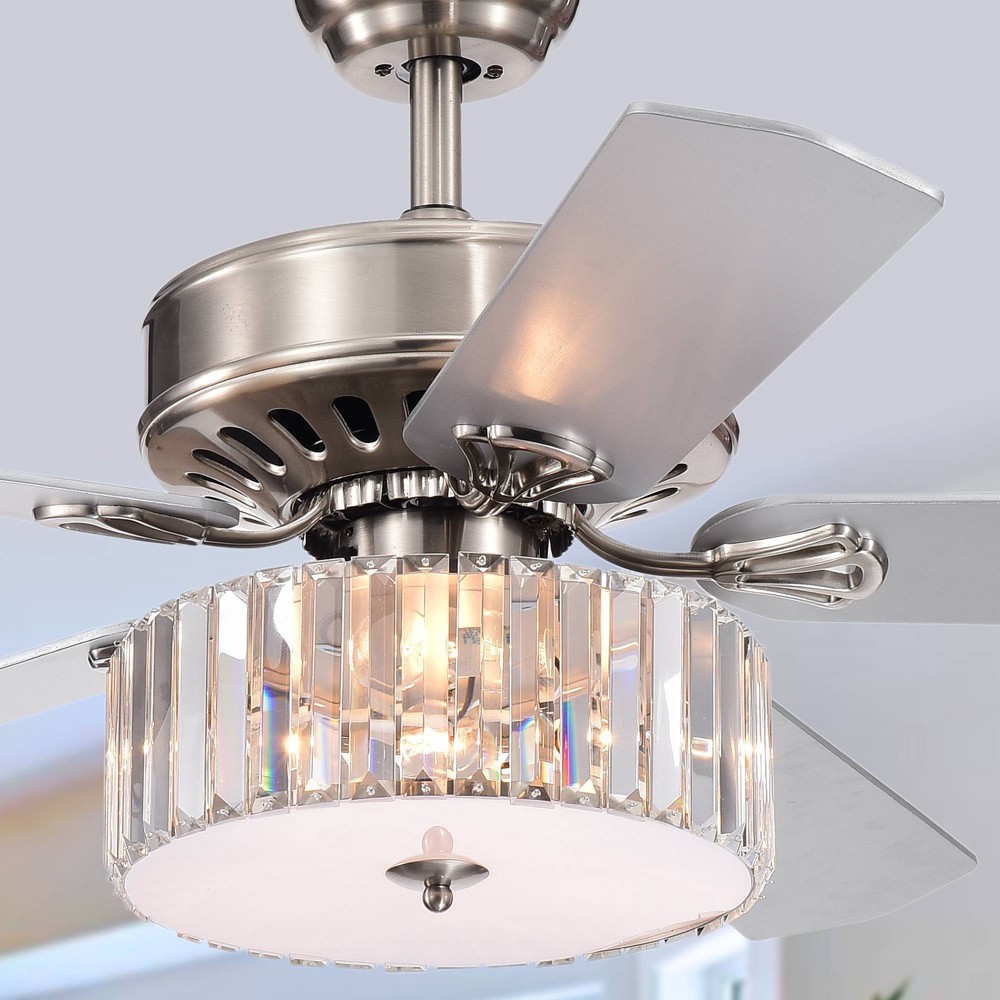 Photos - Chandelier / Lamp Warehouse Of Tiffany Kimalex 52" 3-Light 5-Blade Lighted Ceiling Fan with Wood Nickel Crystal Shade with Remote Control