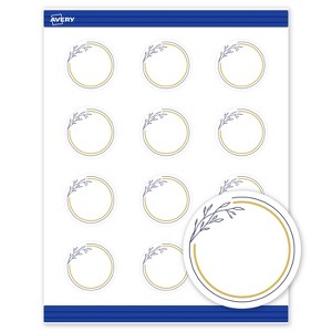 Avery® Cards, 2" Diameter, Gold & Navy Border w/ Florals, 120ct - 1 of 4