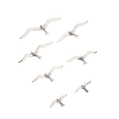 Set of 7 Silver Aluminum Bird Wall Sculptures