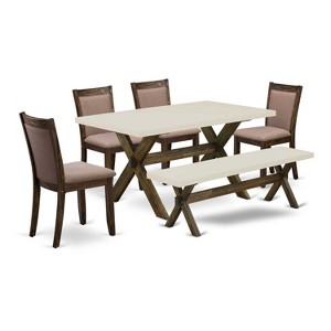 HomeStock 6-Piece Rectangle Natural Oak Finish Solid Wood Top Dining Table with 1-Bench, 4-Chairs - 1 of 4