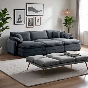 115.34" Corduroy Sectional Sofa Bed with Double-Layer Cushions & 3 Ottomans - 1 of 4