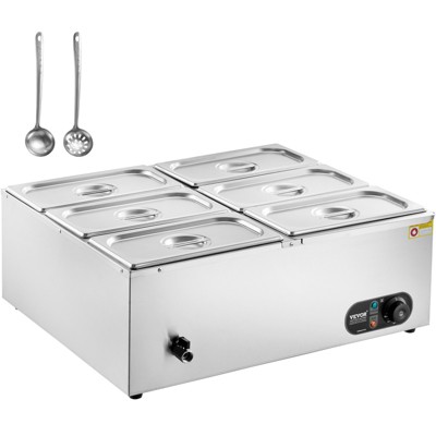 VEVOR 6-Pan Commercial Food Warmer, 6 x 5QT Electric Steam Table, 1500W Professional Countertop Stainless Steel Buffet Bain Marie