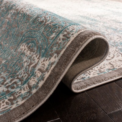 Ivory and Turquoise Hand-Knotted Rectangular Area Rug