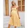 Womens Square Neck Smocked Maternity Dress Flutter Sleeve Summer Maxi Sundress - 3 of 4