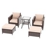 Sonkuki 5 Pieces PE Rattan Furniture Set with Side Table, Patio Chair with Washable Cushion, Ottomans for Balcony, Porch and Yard - 2 of 4